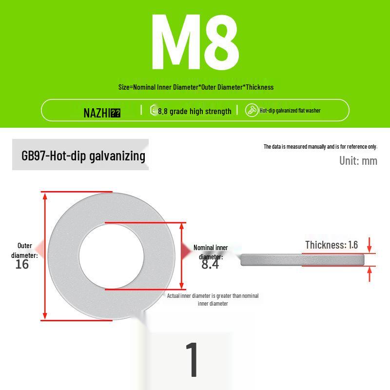 Горячеоцинкованная плоская шайба класса 8.8 – GB97 Увеличенная плоская шайба M8/10/12/14/16