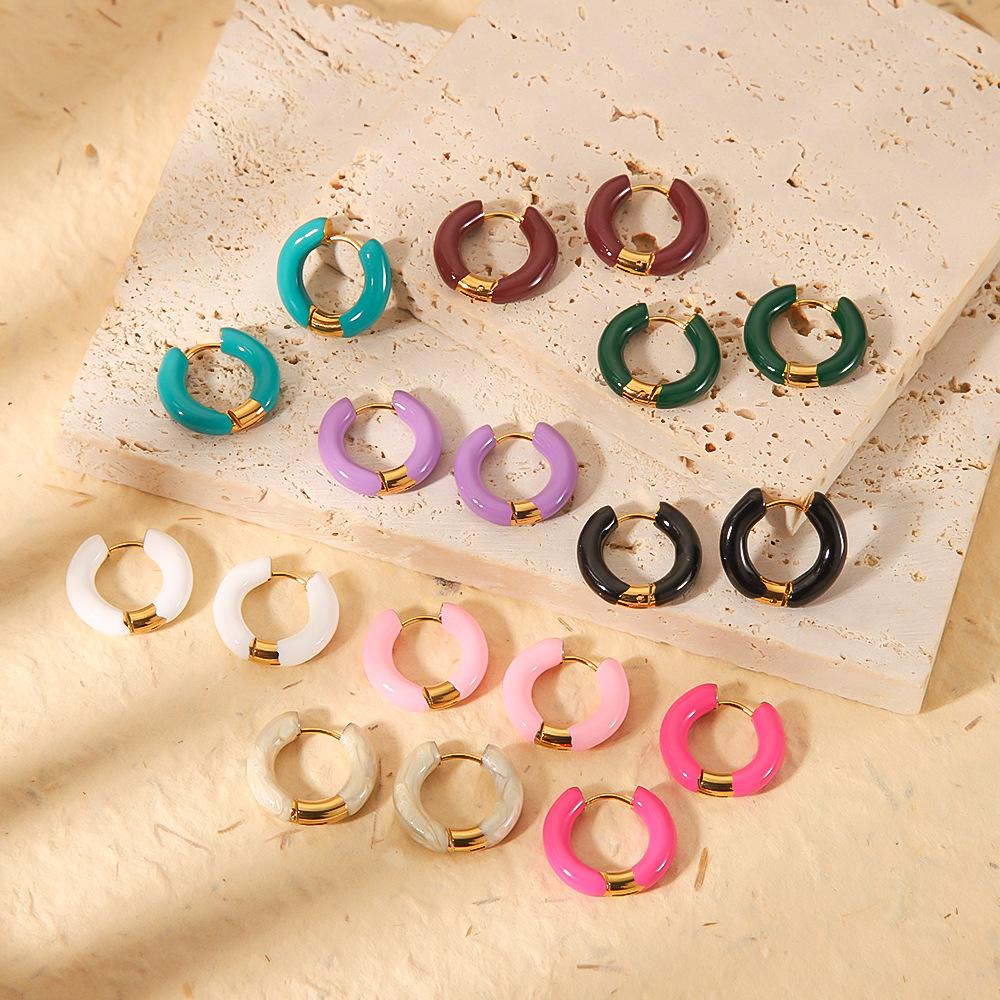 Orecchini a goccia color oro effetto pioggia arcobaleno per donna Orecchini a cerchio in acciaio inossidabile a goccia
