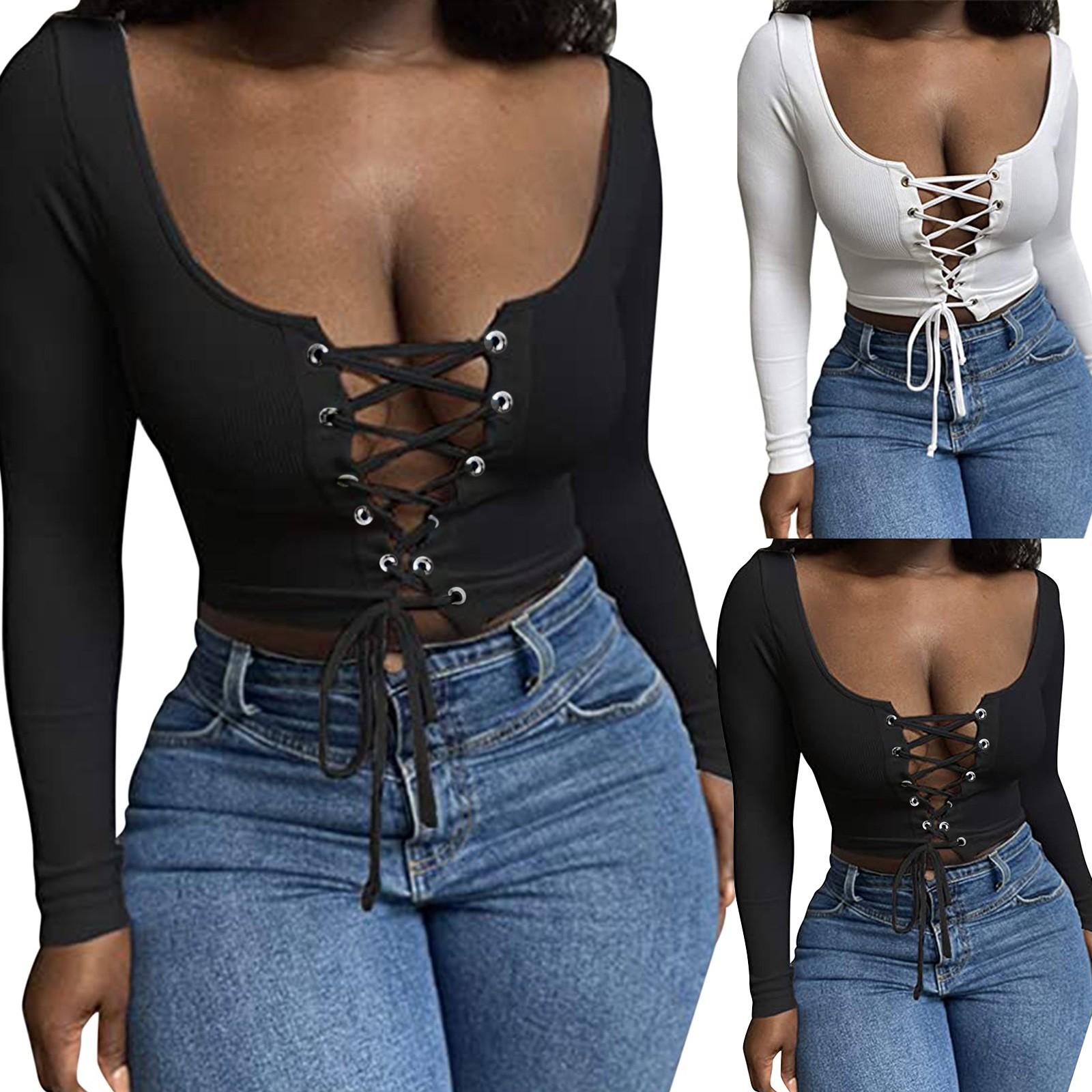 

Женская мода Сексуальная Полая однотонная футболка Топ с длинным рукавом Блузка Топы Рубашка