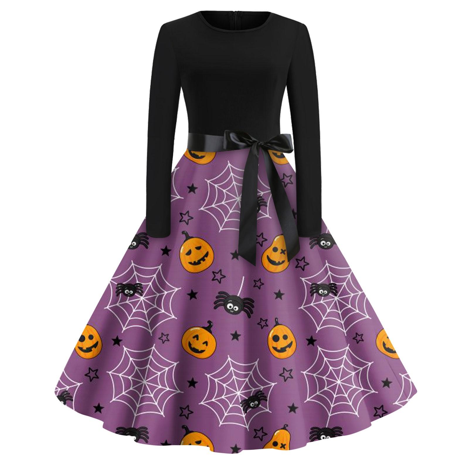 

Женское винтажное классическое платье с длинным рукавом и принтом, свободное платье с круглым вырезом S