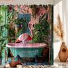 1pc flamingo bathtub shower curtain mint green clawfoot tub  -   With Hooks Waterproof Mildew Proof Easy Install Washable