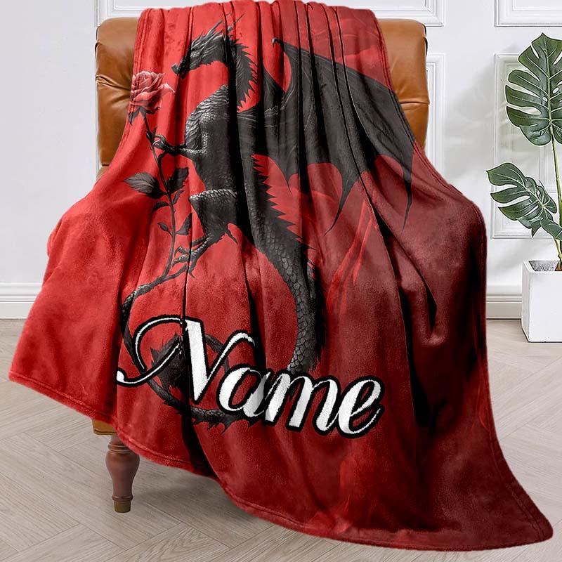 Black Dragon And Rose Customize Your Name Blanket Used For Chair Office Sofa Bed Camping Soft And Warm Giving Friends And Relatives Birthday