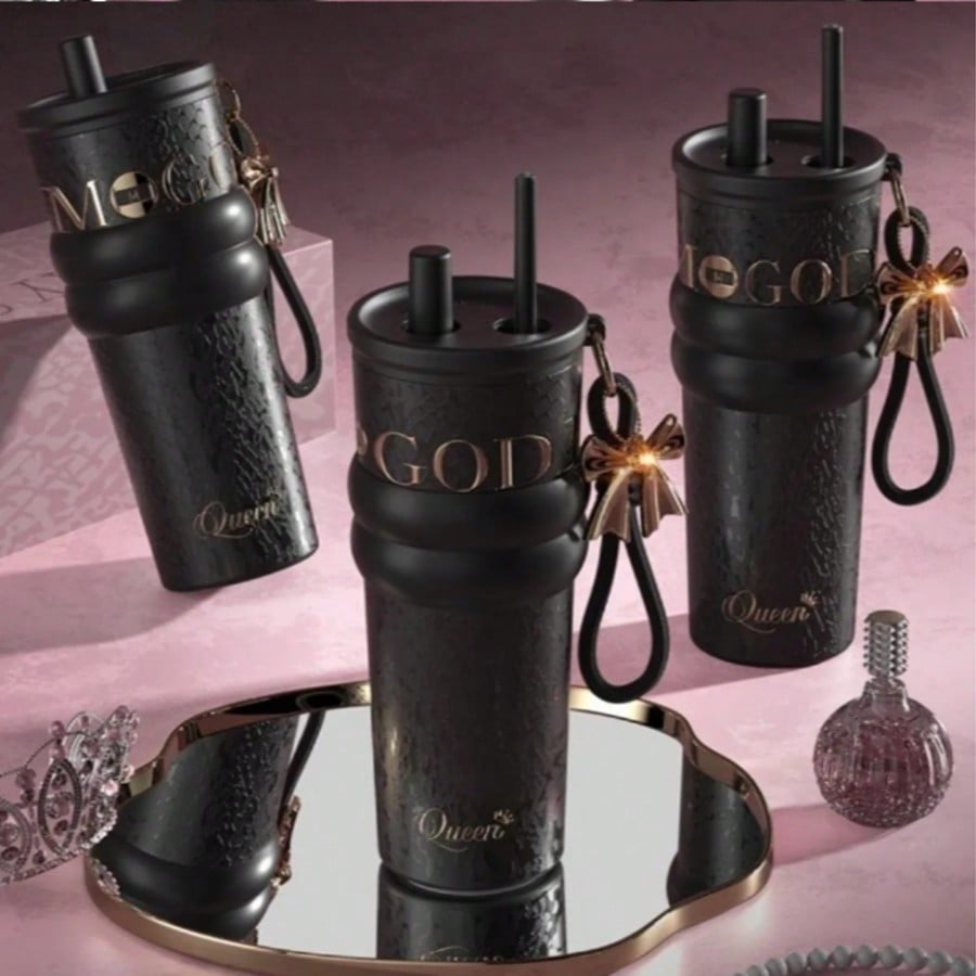 710ml Travel Thermos with Straw and Leak-Proof Lid, Stainless Steel Metal Water Bottle for Hot and Cold Coffee Drinks