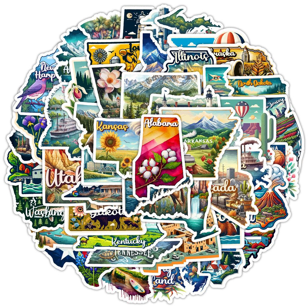 50 Blatt Staaten Clipart Graffiti Aufkleber, Wasserbecher, Computer Wasserdichte Dekorationsaufkleber, Kreative Schreibwaren Aufkleber