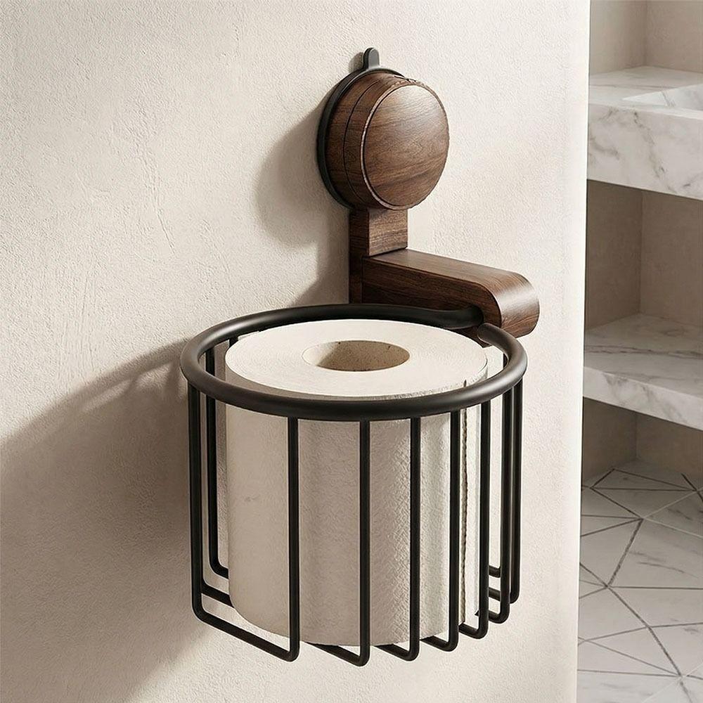 Suction Cup Bathroom Paper Holder Non Perforated Toilet Tissue Basket Soap Holder