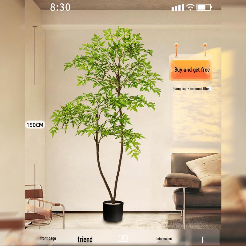 Large Indoor Potted Nandina Domestica Faux Plant - Luxury Green Décor for Living Room
