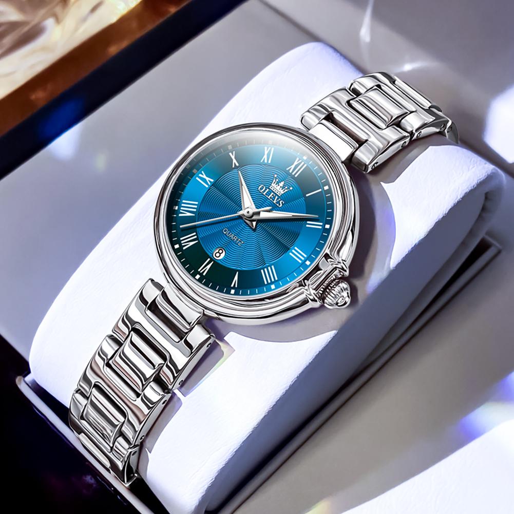 OLEVS Women Quartz Watch Fashion Rose Gold Stainless Steel Strap Waterproof Analog Wristwatch with Calendar Reloj Hombre