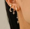 Star and Moon Chain Tassel Earrings with Hexagram Zircon Studs Set - Women's Dangle Earrings