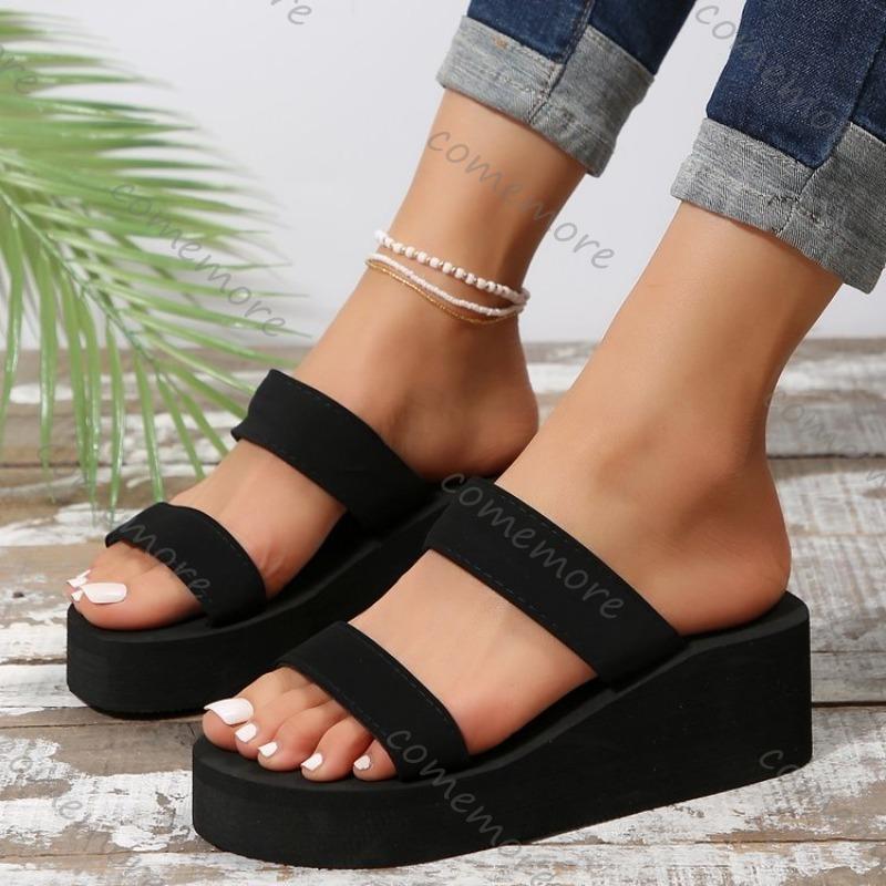 Comemore High Heels Platform Slippers Women's Sandals Soft EVA Black Ladies Slides Thick Sole Summer Shoes Flip Flops