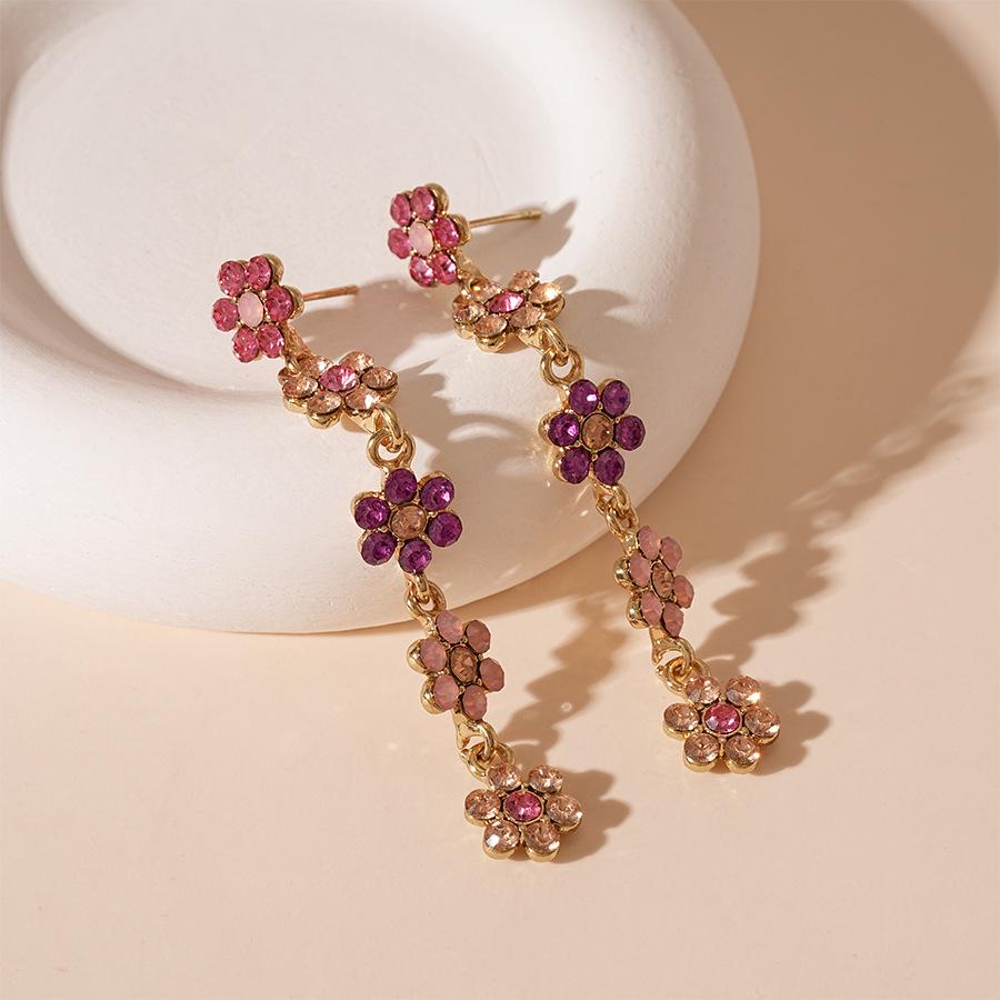 Early Spring Sweet Color Diamond Flower Petals Silver Needle Earrings Small Fresh Premium Earrings