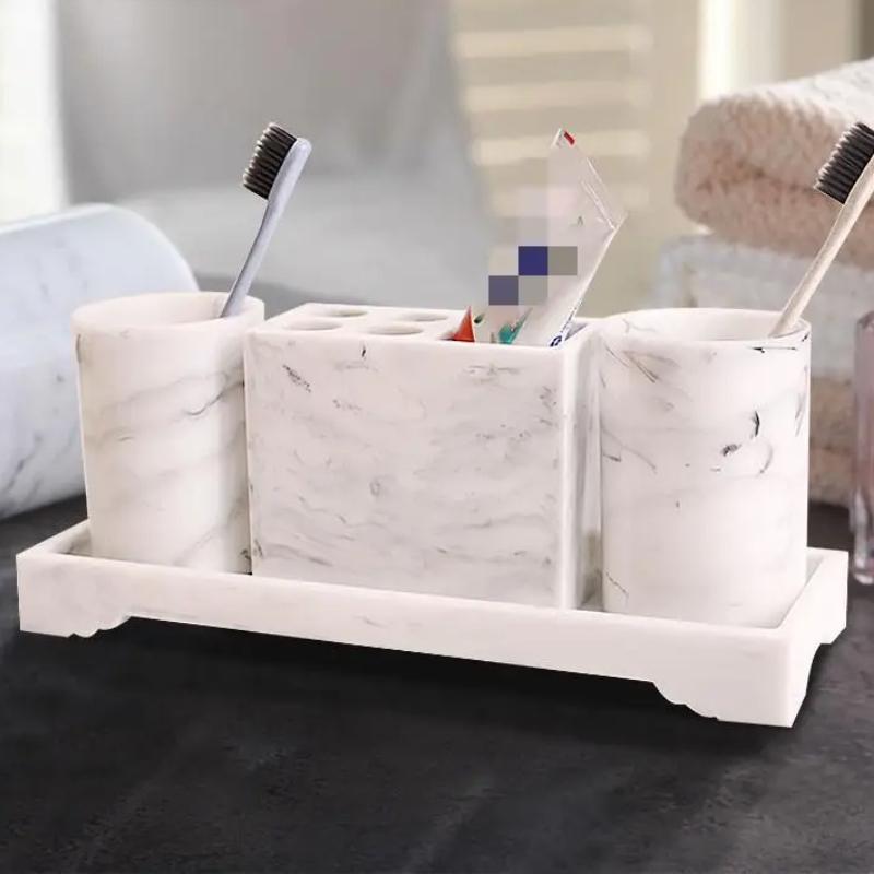 Hotel Resin Toiletries Shampoo and Shower Gel Bottled Separately Cotton Swab Jar with Lid Storage Tray Bathroom Accessories