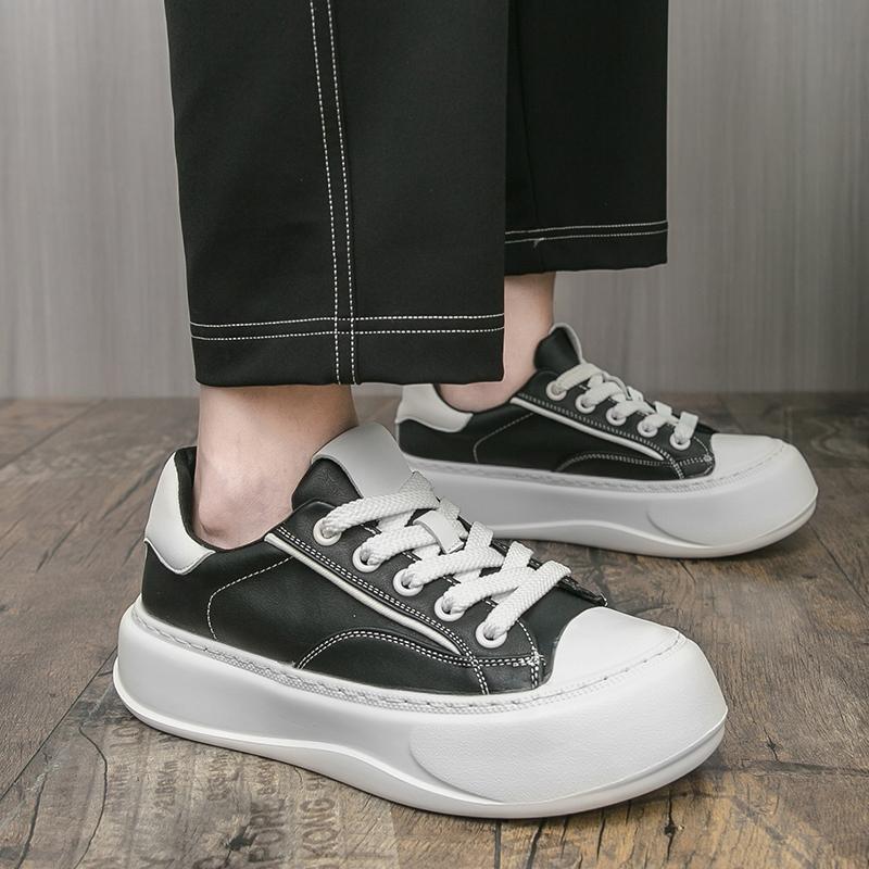 Fashion Fashion High Quality Casual Leather Men Board Shoes Thick Bottom  Comfy Outdoor Walking Shoes Antiskid Running Lace-Up Shoes