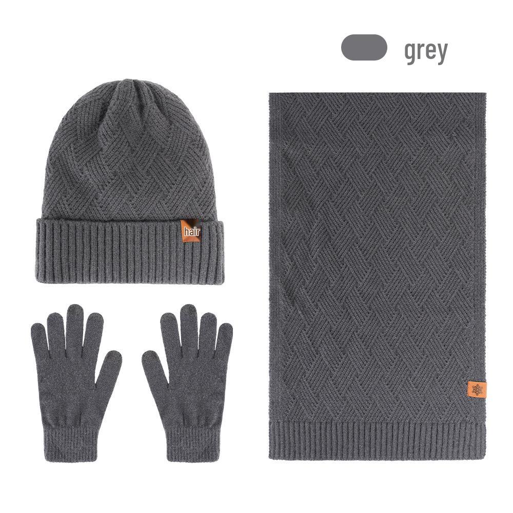 Men's Winter Plus Velvet Knitted Hat, Scarf & Gloves Set - Thick, Cold-Proof for Outdoor Cycling.