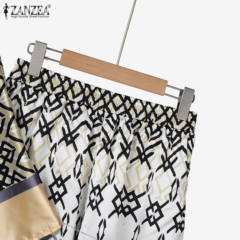 ZANZEA Ethnic Print Casual Blouse and Shorts Summer Two Piece Suit Sets