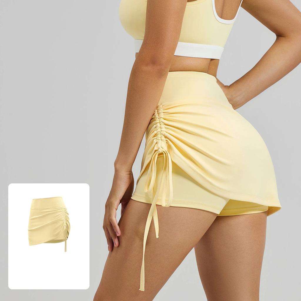 New Summer Wrinkled Sports Skirt Female Anti Exposure High Waisted Running Fake Two Piece Short Yoga Shorts for Women