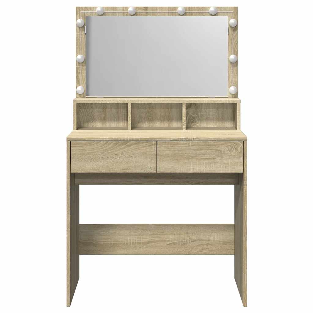Makeup Table with LED Lighting Sonoma Oak Finish 80 x 41 x 134.5 cm