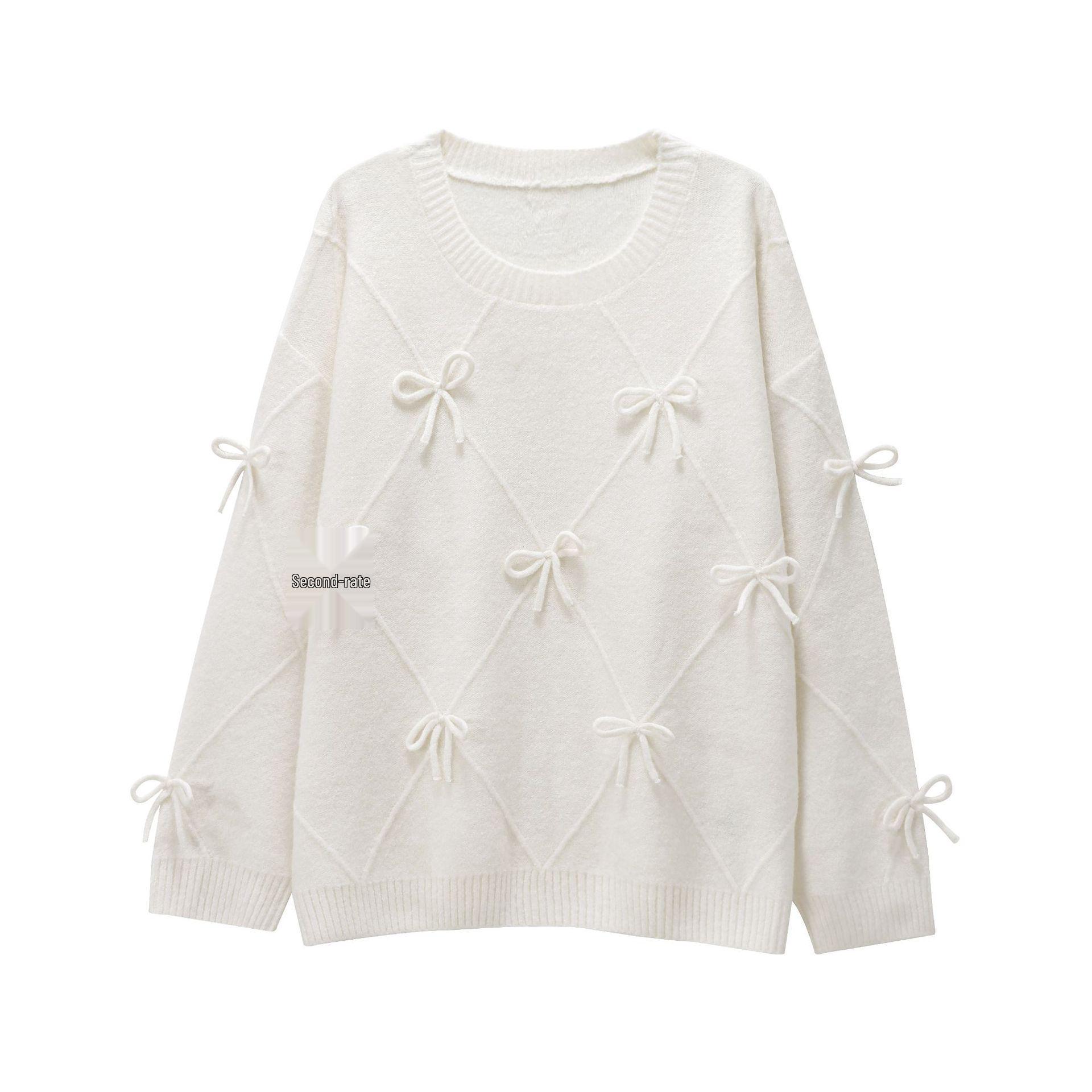 

Женская зимняя мода 2024: Пуловер в европейском и американском стиле со сладким бантом Small