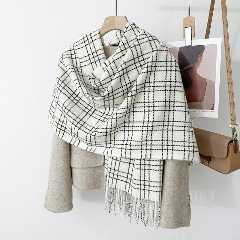 Korean Style Plaid Scarf Faux Cashmere Thick Warm Unisex Scarf
