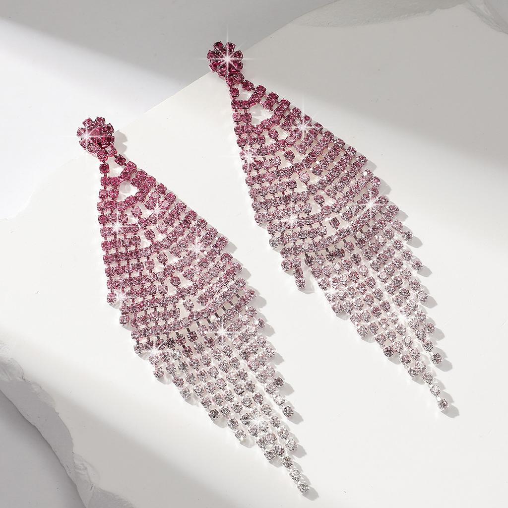 Ladies Light Luxury Rhombus Long Tassel Shines Crystal Ear Drop