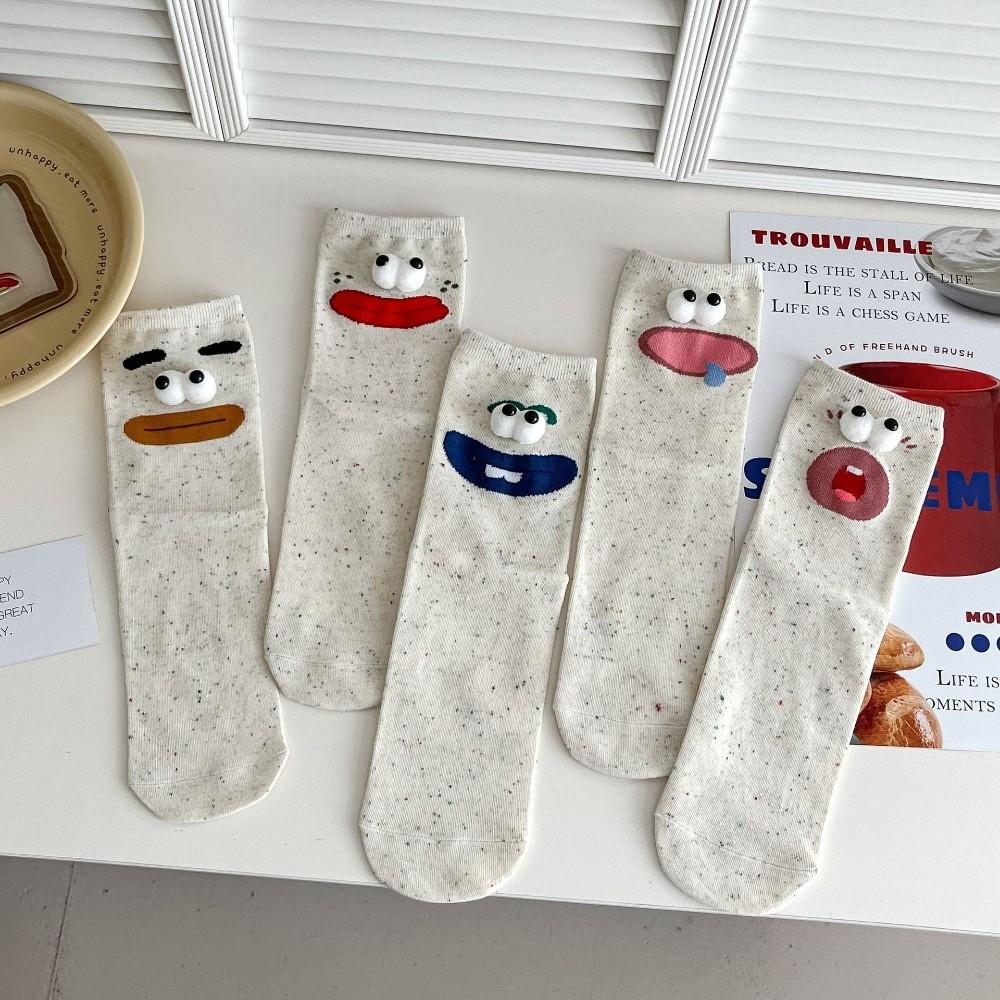 5 Pairs Soft Big Eyes Socks Mid-Calf 3D Eyes Sock Hosiery Funny Expression Socks  Girls