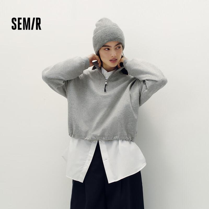 Semir Damen Oversize Kariertes Stehkragen Kordelzug Sweatshirt