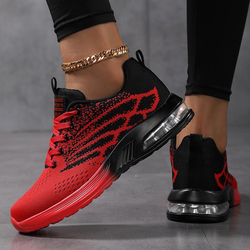 Sneakers Women's Red Shoes Casual Breathable Lightweight Mesh Running Shoes Air Cushion Shock Absorbing Women's Shoes