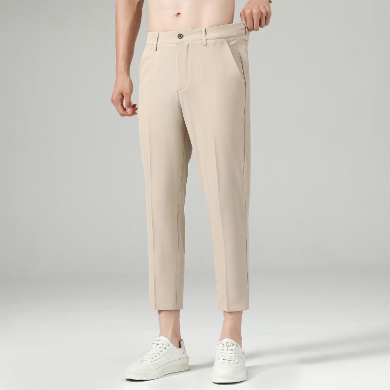 Men's spring and summer new pants men's ice silk breathable trousers men's slim straight drape nine-point casual pants