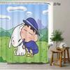 Crayon Shin-Chan Running & Cheering On Mountain Top 2D Print Waterproof Shower Curtain, Minimalist Blue Sky Bathroom Decor With