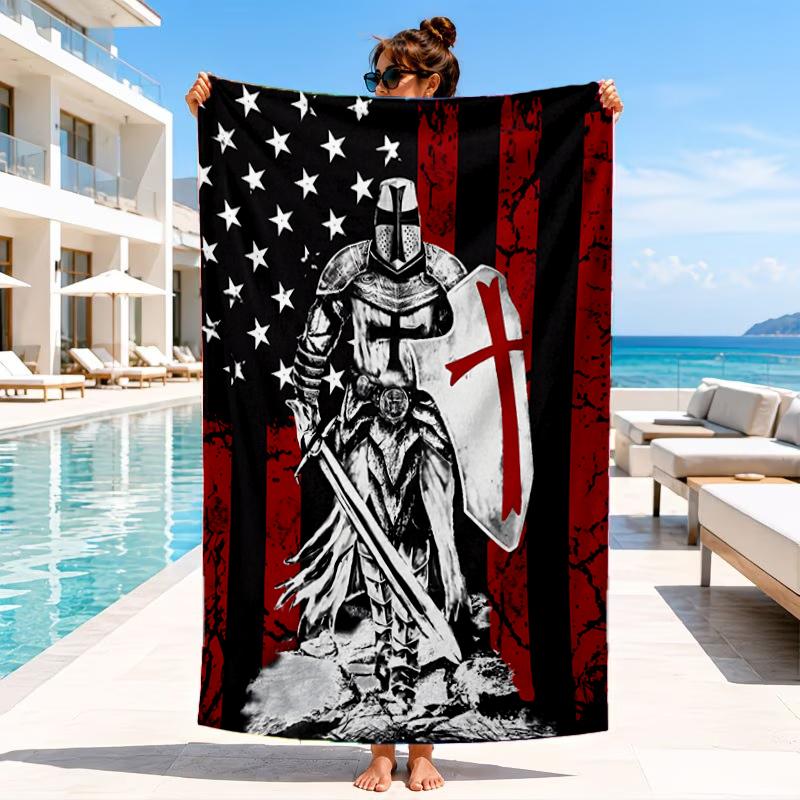 Knightly Valor And Patriotism Beach Towel, Microfiber Beach Towel, Perfect For Pool, Beach, Travel, Home Decor Beach Party Fan gifts