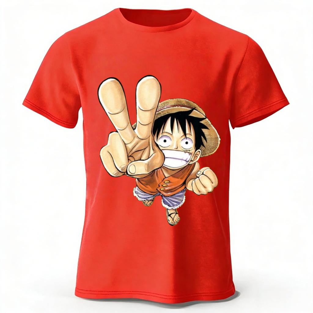 One Piece Luffy Summer New Pure Cotton Short Sleeved Mens and Womens Fashionable Street Wear Plus Size Loose Sports Tshirt