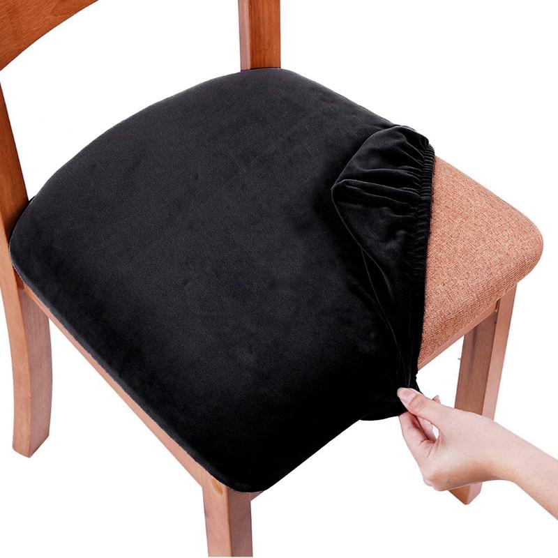 Real Soft Velvet Spandex Dining Room Chair Seat Covers Removable Washable Elastic Upholstered Cushion Slipcover