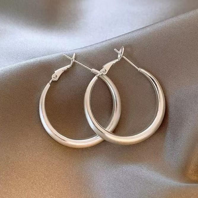 Japanese and Korean Su Ring Silver Needle Large Earrings New High-end Versatile Earrings Women's Autumn and Winter Explosion Simple Style