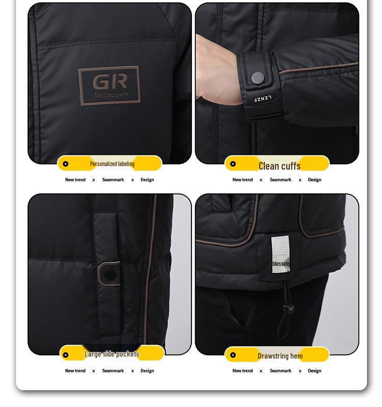 Men's 2025 Autumn/Winter White Duck Down Jacket - Thick Warm Stand Collar Outerwear