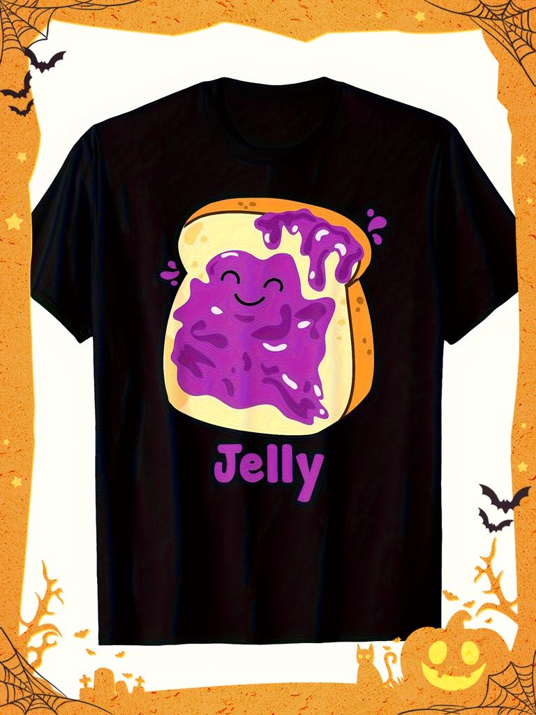 1-Pack Funny Couples Halloween T-Shirt - Matching Butter & Jam Costume Tee, Machine Washable Black S