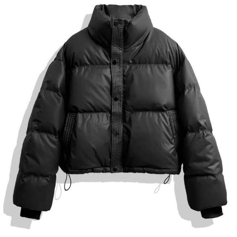 Leave-in pu leather down cotton clothes women's short winter thickened stand-up collar bread clothes small Ken Doufeng jacket