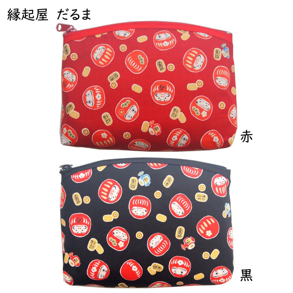 Kyosuke Made in Japan 12 x Carrying Japanese Black Women's Pouch, Approx. 15.5cm, Makeup/Accessories Storage, Case, Pattern, Bracelet, Enkiya, Daruma,