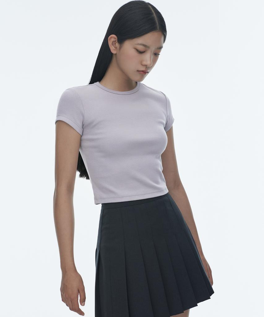 MUSINSA STANDARD WOMAN Women'S Slim Crop Crew Neck T-Shirt [Purple Grey]