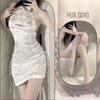 Vintage sex underwear straps cheongsam perspective hollow side split neck sexy temptation free uniform women's suit