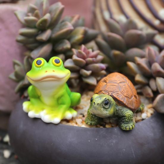 yangyizhi Mini Resin Frog And Turtle Statues, Micro Landscape Animal Ornaments, Small Figurines for Succulents Pots Moss Tanks Tabletop Gardening