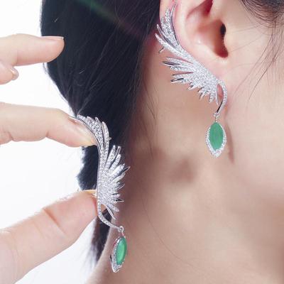 CMM-pendientes de lujo con circonita cúbica para mujer, aretes populares, grandes, largos, con forma de ala de pluma,