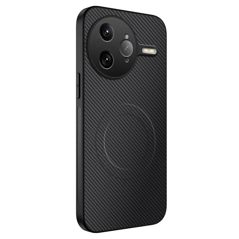 Carbon Fiber Pattern PU Leather Silicone Phone Case For Poco F7 Ultra F6 Pro Magnetic Wireless Charging Soft Back Cover Cases
