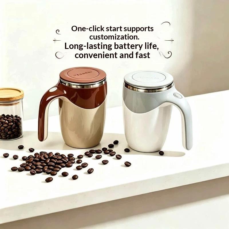 Stainless Steel Self Stirring Coffee Mug One Button Start Long Battery Life For Office Home Daily Coffee Use