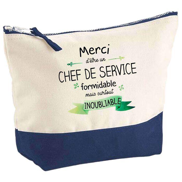 Pochette fond bleu Merci d'être un Chef de service Inoubliable - Cadeau Original Trousse Grand Format