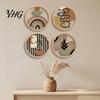 Placche Rotonde Decorative in Legno 4 Pezzi Arte da Parete Boho, Cartelli Appesi Piatto 2D, Geometria Moderna Materiale Naturale Ornamenti per la Casa Decorazione in Legno, Boemo per