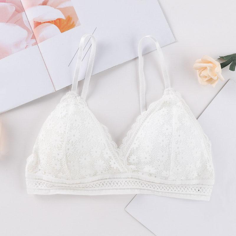 Women Lace Wire Free Sports Bra Beauty Back Comfortable Skin Stretch Triangle Cup Padded Bra
