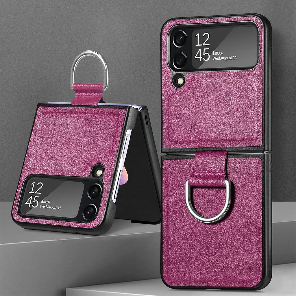 Fall Protection Ring Holder Leather Case for Samsung Galaxy Z Flip 4 5 6 flip6 Flip5 Flip4 Flip3 Flip 3 2 1 5G Zflip4 Cover