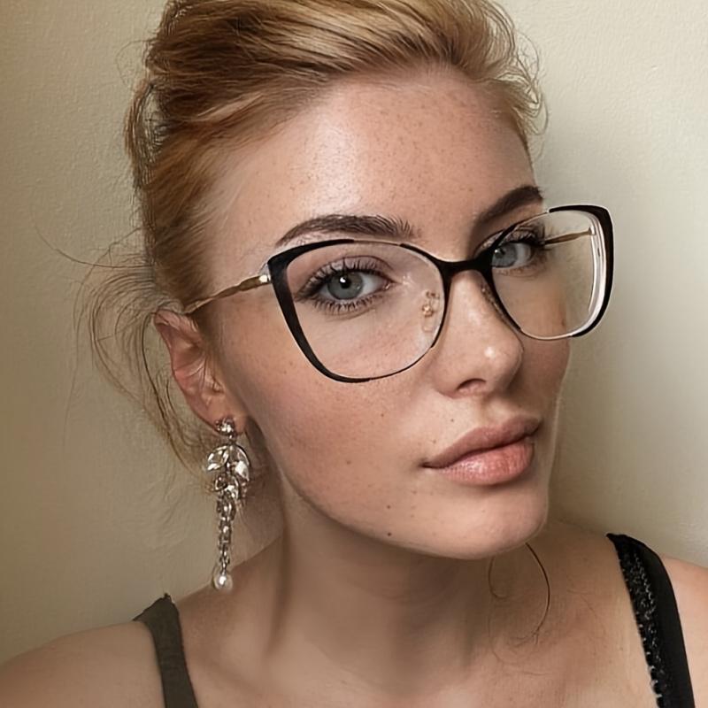 Cat Eye Color Block Frame Clear Lens Glasses Fashion Computer Glasses Optical Spectacles For Women