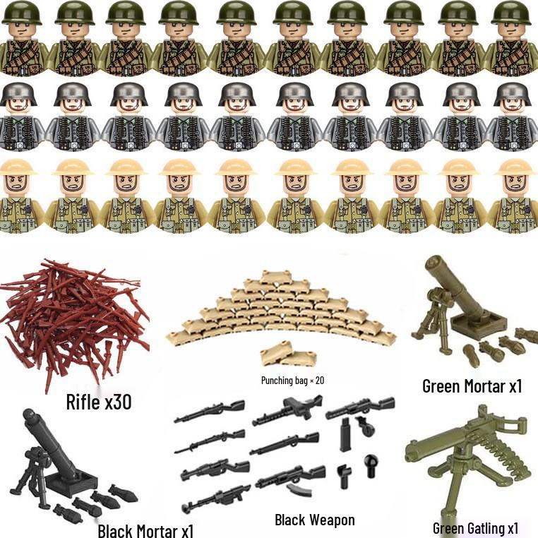 WWII Soldier Building Block Set - Military Series with Weapons & Sandbags - Exclusive Children s Toy Collection