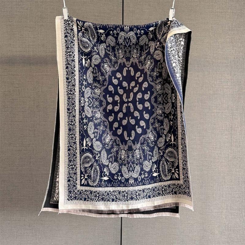 Autumn Retro Splicing Contrasting Cashew Flower Jacquard Scarf Women's Versatile Thickened Warm Neck Scarf Shawl