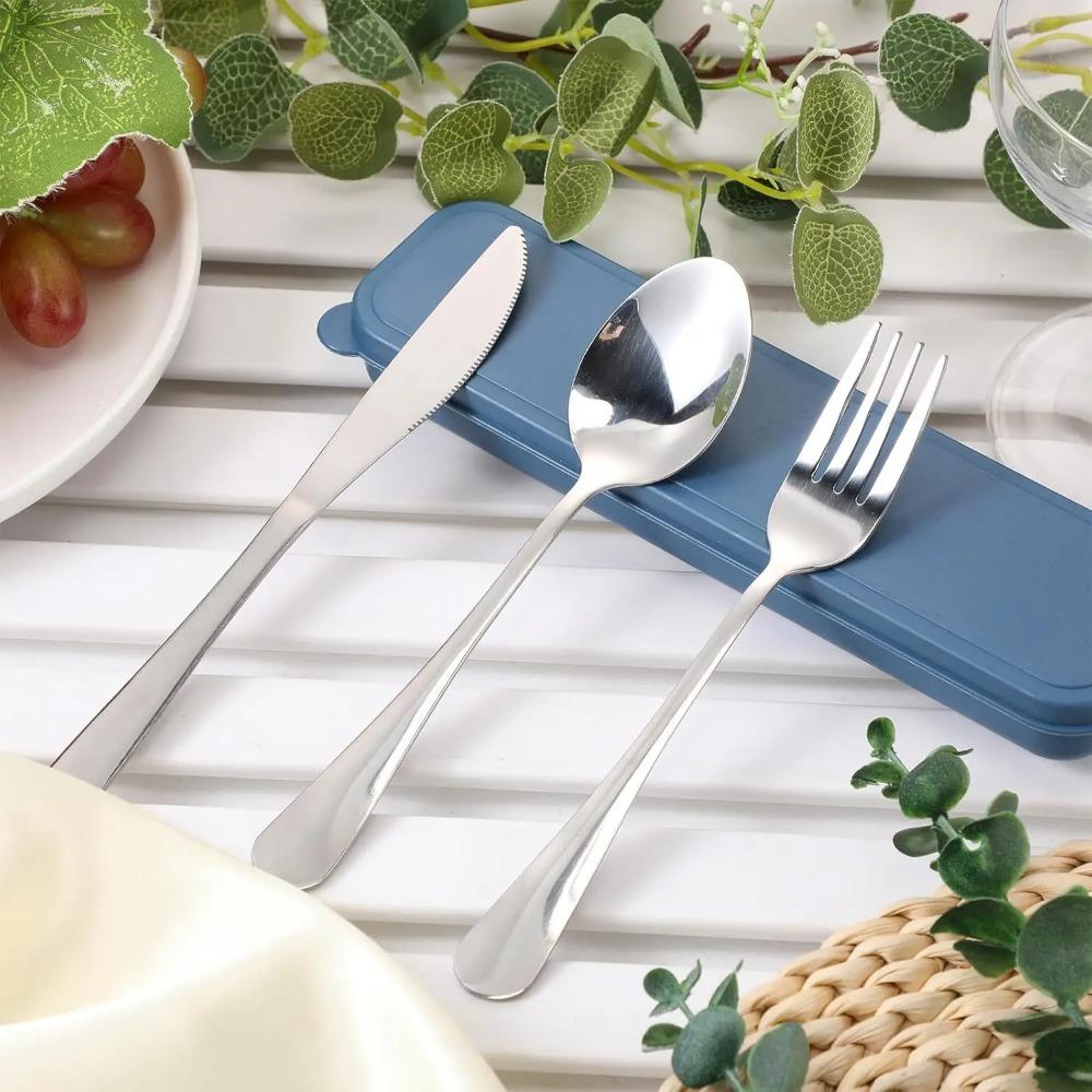 Portable Travel Utensils Set with Case Reusable Stainless Steel Silverware Flatware Camping Cutlery Include Fork Spoon Knife